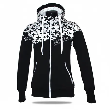 černo-bílá dámská mikina sportovní, hoodie, s kapucí a zipem, teplá, česká značka