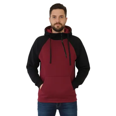 pánská hoodie mikina, černá a vínová, s kapucí, přes hlavu, moderní