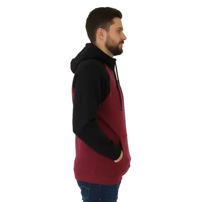 pánská hoodie mikina, černá a vínová, s kapucí, přes hlavu, moderní