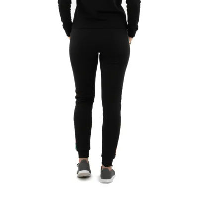 Dámská tepláky, černá barva, guma v pase, barevný pruh