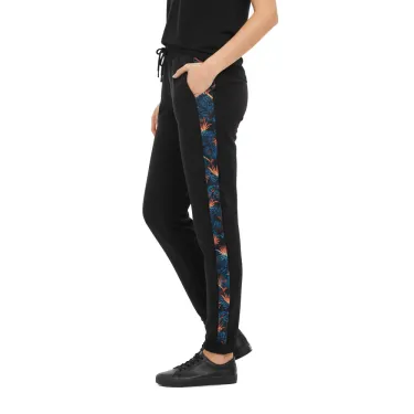 Women's sweatpants with graphic stripe – black | Czech production