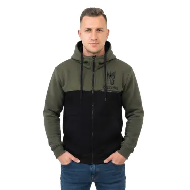 khaki barva, mikina na zip, kapsa na zip